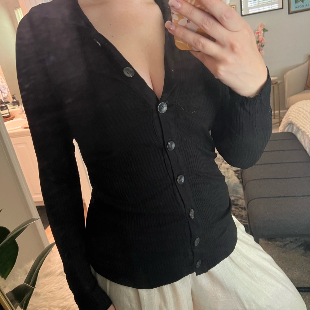 Black Button-Up Collared Cardigan